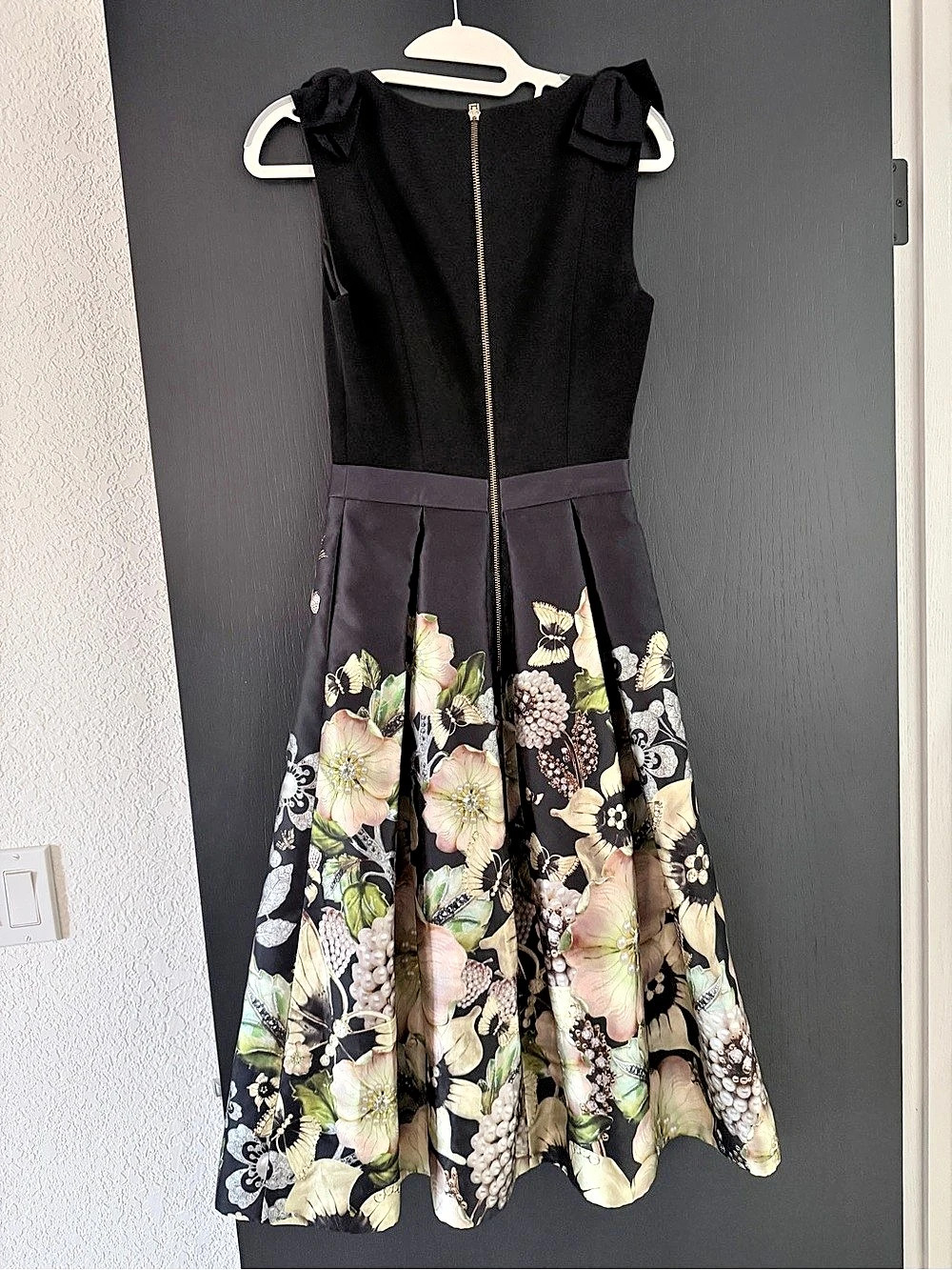 Ted Baker Floral Midi Dress in Black & Pink